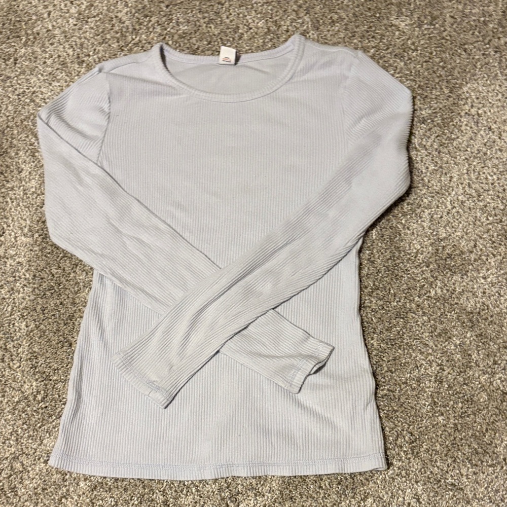 Light Gray Ribbed Long Sleeve Top